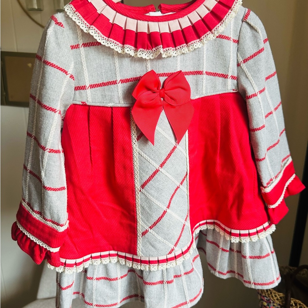 Red and Gray Plaid Kids Dress with Bow